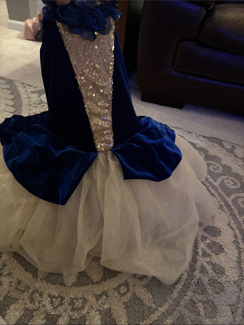 Revolution Navy Blue and Cream Sequin Tulle Gown
